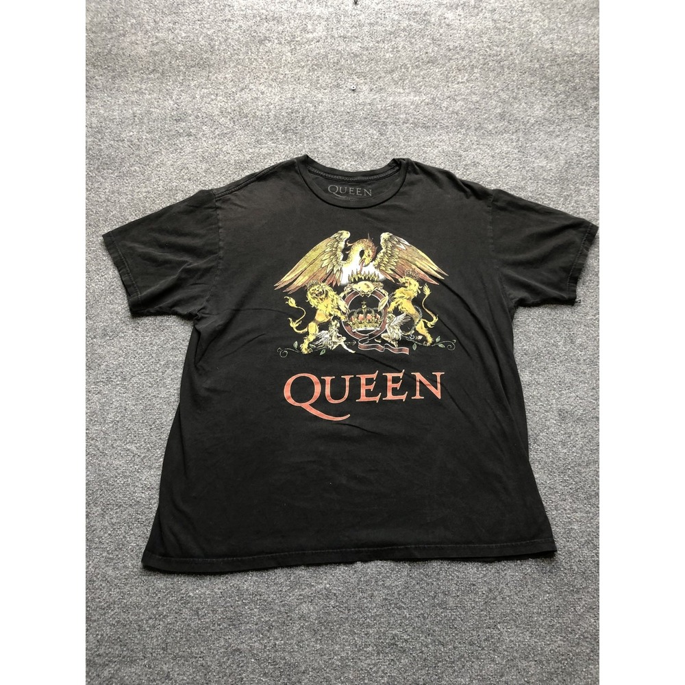 y2k Queen Shirt Mens XL Black Band Crest Logo Graphic Tee Tagless Rock Music